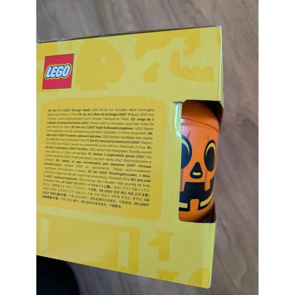 LEGO Halloween Storage Head Small Pumpkin Skull Organizer Bin 2 Pack Stackable